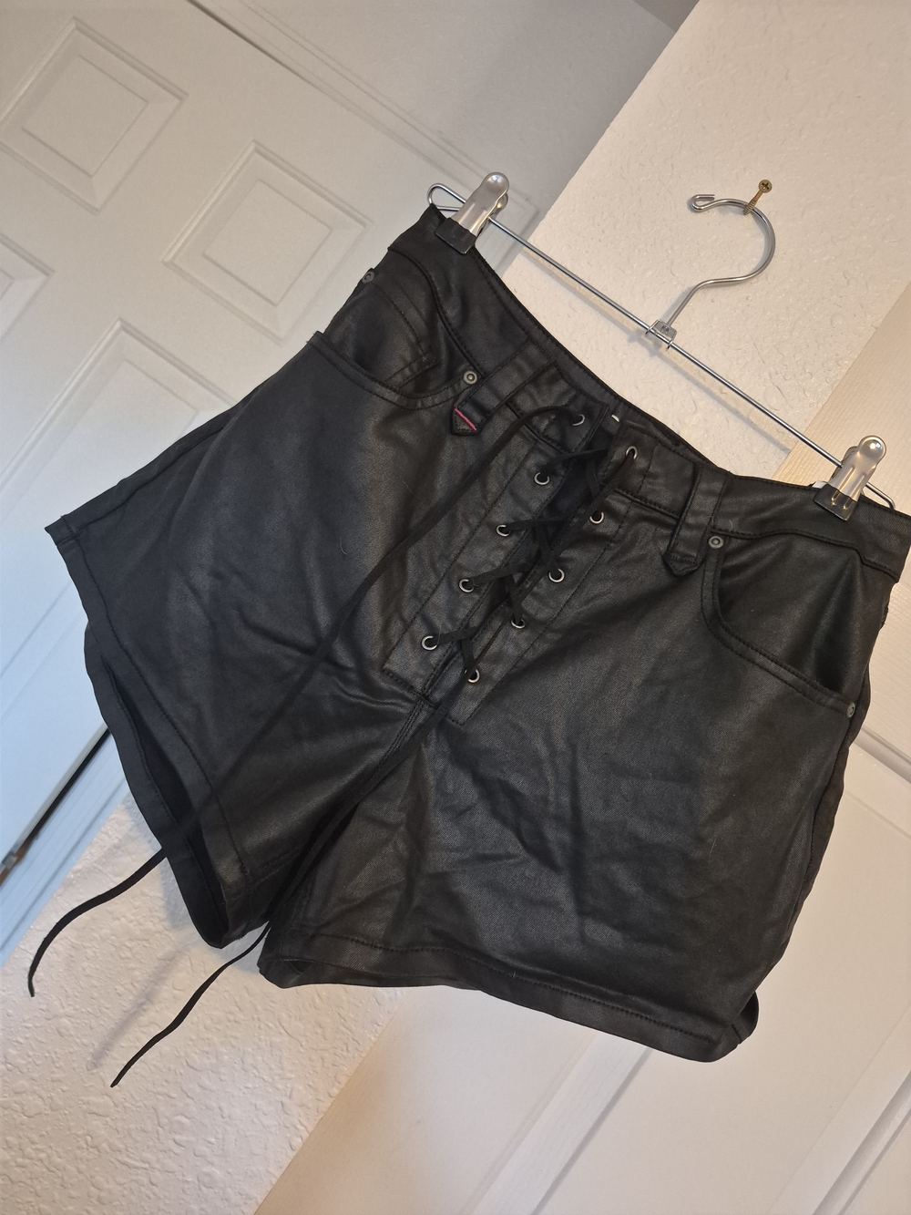 Idyllwind Black Faux Leather Lace-Up Women's Shorts